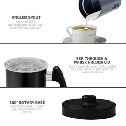 Coffee Makers Ovente 8 Oz. Black Automatic Electric Milk Frother And Steamer Hot Or Cold Froth Functionality Foam Maker And Warmer -Costway Shop black ovente milk frothers fr3608b 1f 1000