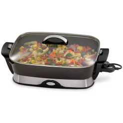 Electric Skillets & Indoor Grills Presto 16 In. X 12 In. (118 Sq. In.) Black Cast Aluminum Foldaway Electric Skillet With Glass Lid 4 Electric Skillets & Indoor Grills Presto 16 In. X 12 In. (118 Sq. In.) Black Cast Aluminum Foldaway Electric Skillet With Glass Lid -Costway Shop black presto electric skillets 06857 4f 1000