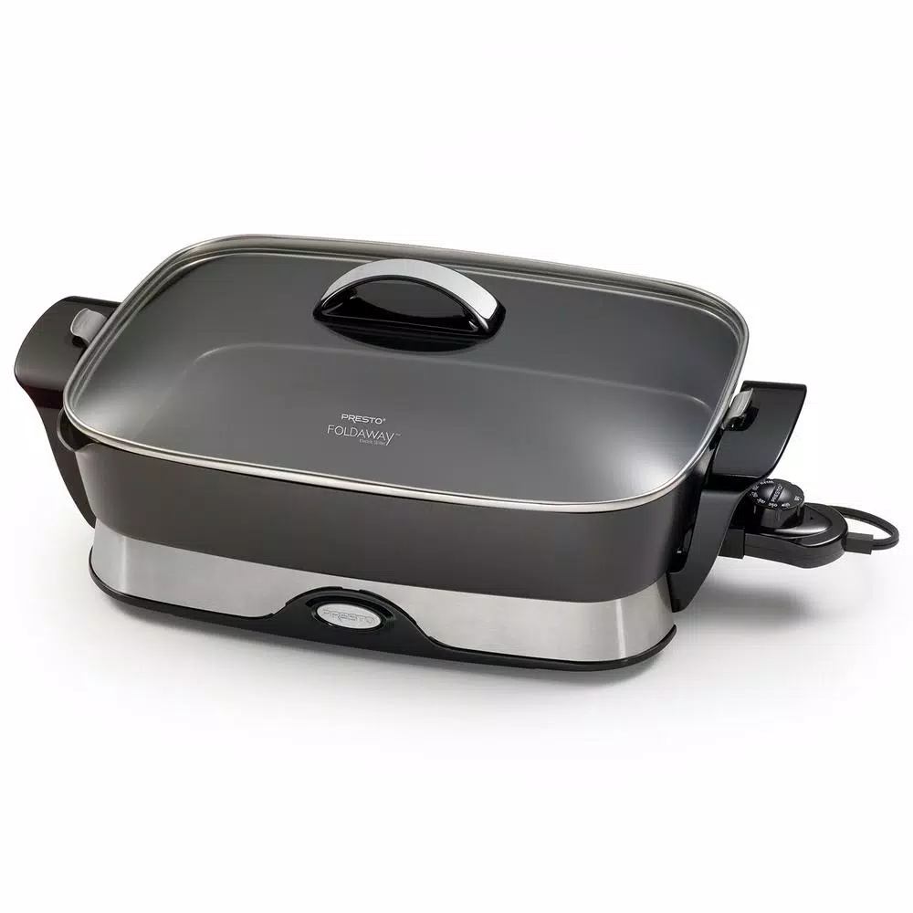 Presto 16 in. x 12 in. (118 sq. in.) Black Cast Aluminum Foldaway Electric Skillet with Glass Lid Electric Skillets & Indoor Grills Presto 16 In. X 12 In. (118 Sq. In.) Black Cast Aluminum Foldaway Electric Skillet With Glass Lid -Costway Shop black presto electric skillets 06857 64 1000