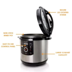 Cookers MegaChef 12 Qt. Black And Silver Electric Pressure Cooker With Automatic Shut-Off And Keep Warm Setting 13 Cookers MegaChef 12 Qt. Black And Silver Electric Pressure Cooker With Automatic Shut-Off And Keep Warm Setting -Costway Shop black silver megachef electric pressure cookers 985110831m 4f 1000