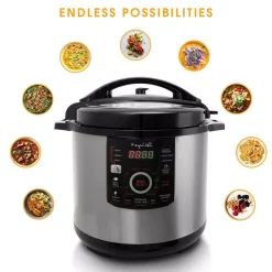 Cookers MegaChef 12 Qt. Black And Silver Electric Pressure Cooker With Automatic Shut-Off And Keep Warm Setting 12 Cookers MegaChef 12 Qt. Black And Silver Electric Pressure Cooker With Automatic Shut-Off And Keep Warm Setting -Costway Shop black silver megachef electric pressure cookers 985110831m c3 1000