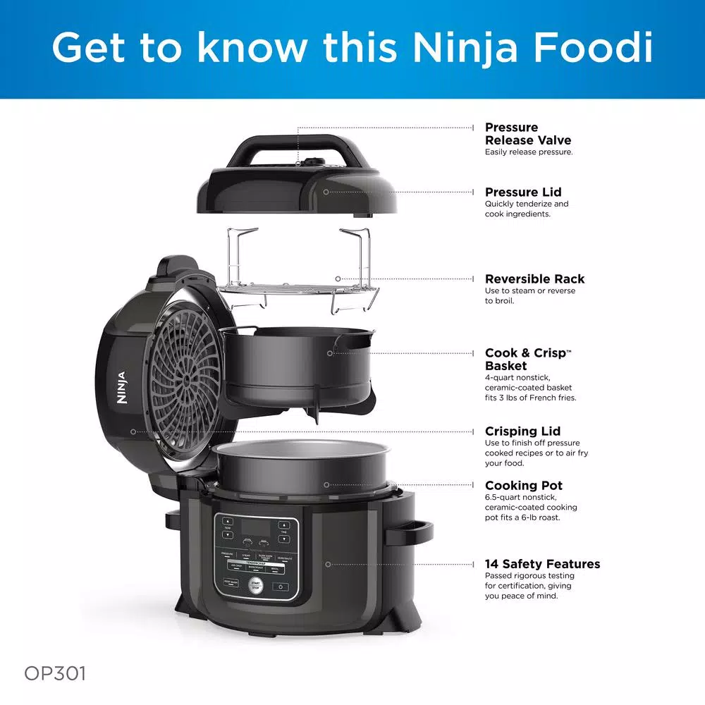 NINJA Foodi 6.5 Qt. Black Stainless Electric Pressure Cooker with Tender Crisp Technology Cookers NINJA Foodi 6.5 Qt. Black Stainless Electric Pressure Cooker With Tender Crisp Technology -Costway Shop black stainless ninja electric pressure cookers op301 44 1000