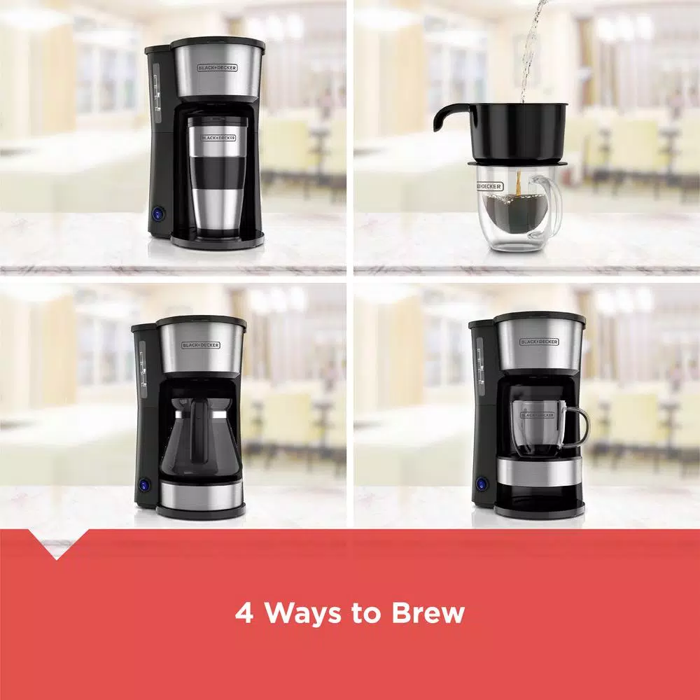 BLACK+DECKER 4-in-1 5-Cup Black Stainless Steel Drip Coffee Maker Coffee Makers BLACK+DECKER 4-in-1 5-Cup Black Stainless Steel Drip Coffee Maker -Costway Shop black stainless steel black decker drip coffee makers cm0755s 4f 1000