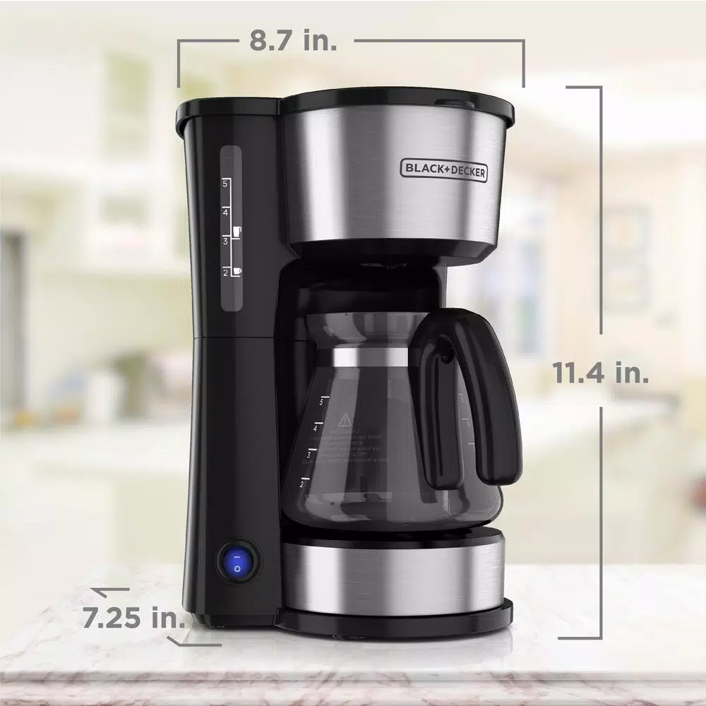BLACK+DECKER 4-in-1 5-Cup Black Stainless Steel Drip Coffee Maker Coffee Makers BLACK+DECKER 4-in-1 5-Cup Black Stainless Steel Drip Coffee Maker -Costway Shop black stainless steel black decker drip coffee makers cm0755s 76 1000
