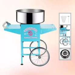 Dessert Makers Great Northern Blue Cotton Candy Machine And Cart- Flufftastic Floss Maker- Stainless Steel Pan, 2 Side Trays & 13 In. Wheels 4 Dessert Makers Great Northern Blue Cotton Candy Machine And Cart- Flufftastic Floss Maker- Stainless Steel Pan, 2 Side Trays & 13 In. Wheels -Costway Shop blue great northern cotton candy machines 822493cgk 4f 1000