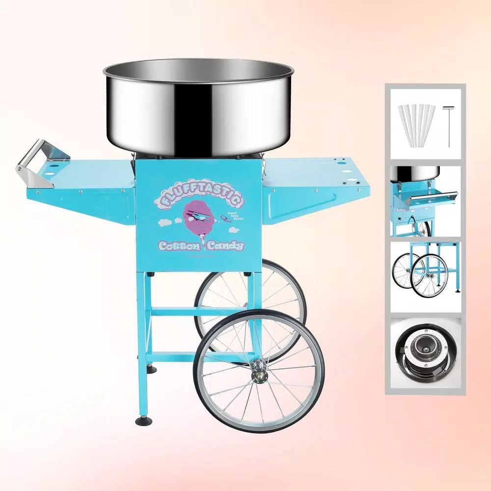 Great Northern Blue Cotton Candy Machine and Cart- Flufftastic Floss Maker- Stainless Steel Pan, 2 Side Trays & 13 in. Wheels Dessert Makers Great Northern Blue Cotton Candy Machine And Cart- Flufftastic Floss Maker- Stainless Steel Pan, 2 Side Trays & 13 In. Wheels -Costway Shop blue great northern cotton candy machines 822493cgk 4f 1000