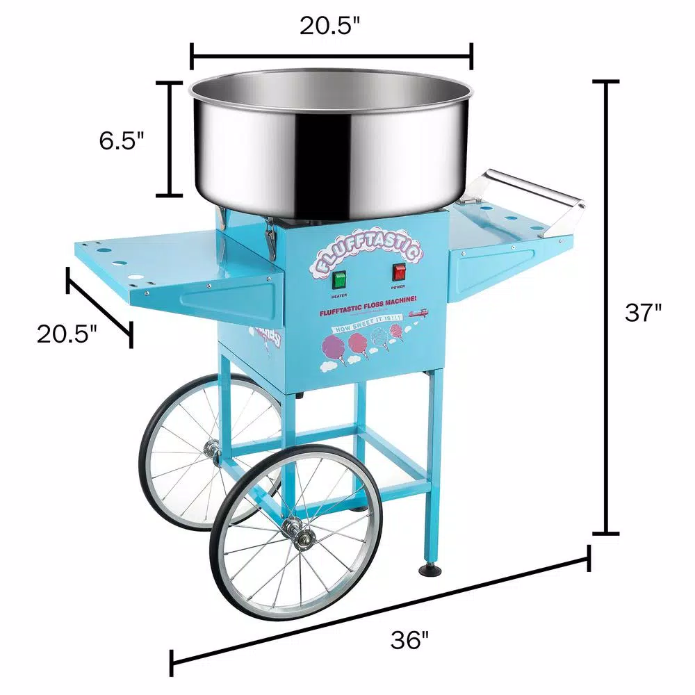 Great Northern Blue Cotton Candy Machine and Cart- Flufftastic Floss Maker- Stainless Steel Pan, 2 Side Trays & 13 in. Wheels Dessert Makers Great Northern Blue Cotton Candy Machine And Cart- Flufftastic Floss Maker- Stainless Steel Pan, 2 Side Trays & 13 In. Wheels -Costway Shop blue great northern cotton candy machines 822493cgk c3 1000