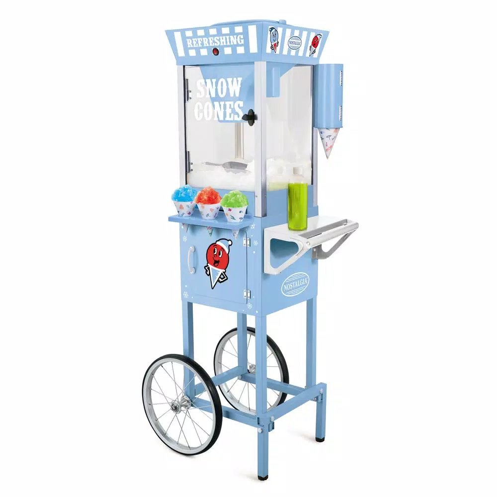Dessert Makers Nostalgia Vintage 575 Oz. Snow Cone Machine Cart In Blue 3 Dessert Makers Nostalgia Vintage 575 Oz. Snow Cone Machine Cart In Blue
