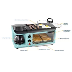 Toasters Nostalgia Retro Breakfast Center 1500 W 4-Slice Blue Toaster Oven With Built-In Timer 7 Toasters Nostalgia Retro Breakfast Center 1500 W 4-Slice Blue Toaster Oven With Built-In Timer -Costway Shop blue nostalgia toaster ovens bset300blue fa 1000