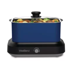 Cookers West Bend 6 Qt. Blue Non-Stick Versatility Slow Cooker With 5-Temperature Settings Includes Travel Lid And Thermal Tote 4 Cookers West Bend 6 Qt. Blue Non-Stick Versatility Slow Cooker With 5-Temperature Settings Includes Travel Lid And Thermal Tote -Costway Shop blue west bend slow cookers 87906b 4f 1000