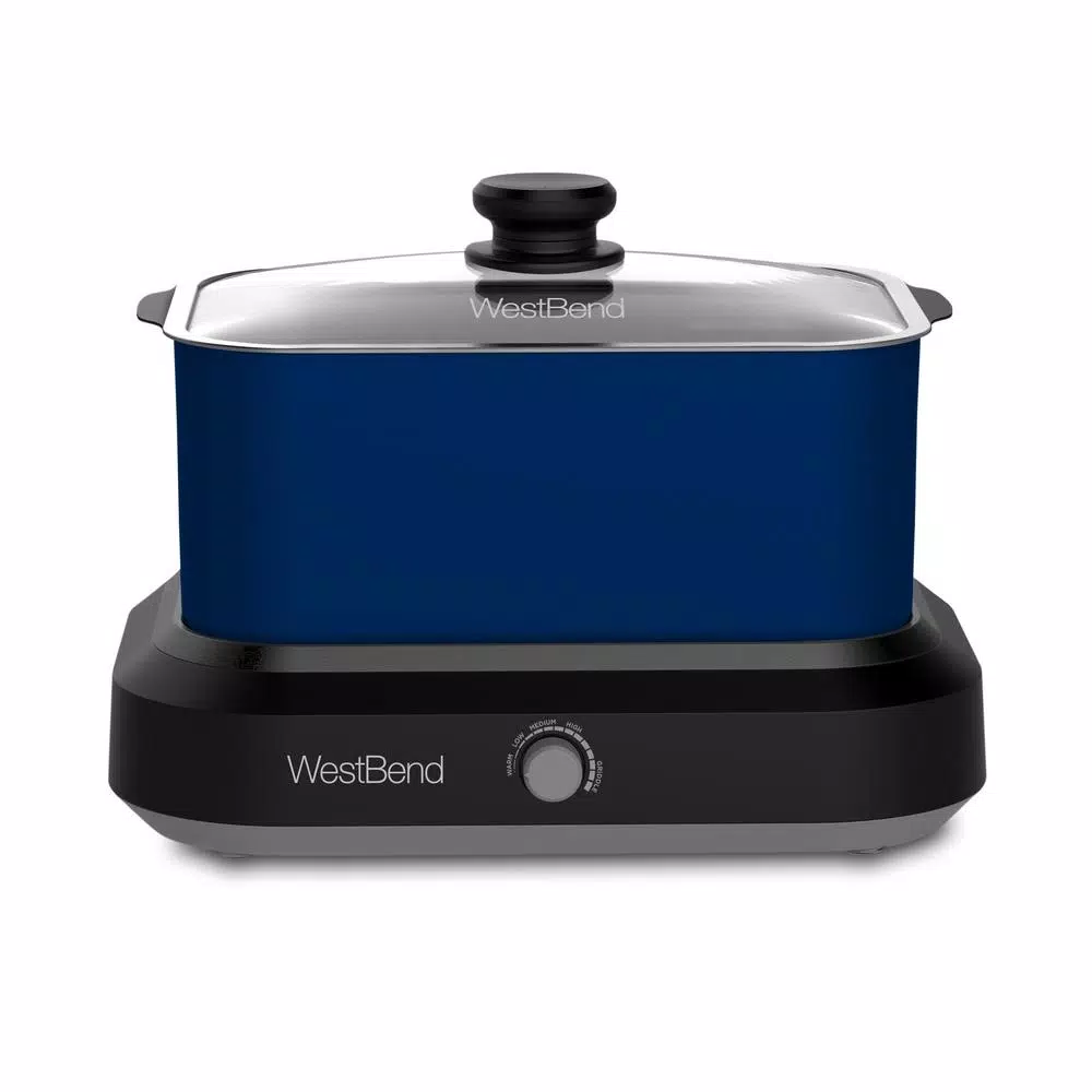 West Bend 6 qt. Blue Non-Stick Versatility Slow Cooker with 5-Temperature Settings Includes Travel Lid and Thermal Tote Cookers West Bend 6 Qt. Blue Non-Stick Versatility Slow Cooker With 5-Temperature Settings Includes Travel Lid And Thermal Tote -Costway Shop blue west bend slow cookers 87906b 64 1000