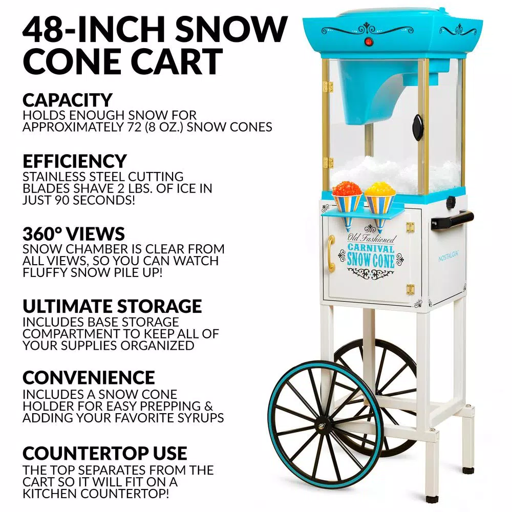 Nostalgia Vintage Collection Snow Cone Cart Dessert Makers Nostalgia Vintage Collection Snow Cone Cart -Costway Shop blue white nostalgia snow cone machines scc399 c3 1000