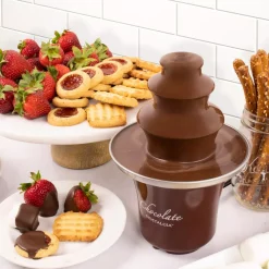 Dessert Makers Nostalgia 3-Tier 0.5 Lbs. Brown Chocolate Fondue Fountain 9 Dessert Makers Nostalgia 3-Tier 0.5 Lbs. Brown Chocolate Fondue Fountain -Costway Shop brown nostalgia chocolate fountains cff3br 4f 1000