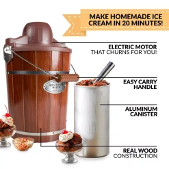 Dessert Makers Nostalgia Vintage 6 Qt. Dark Wood Bucket Electric Ice Cream Maker -Costway Shop brown nostalgia ice cream makers icmp600wd 44 1000