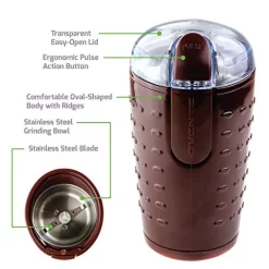 Coffee Makers Ovente 2.5 Oz. Brown One-Touch Electric Coffee Grinder With Transparent Easy Open Lid And Stainless Steel Blades 15 Coffee Makers Ovente 2.5 Oz. Brown One-Touch Electric Coffee Grinder With Transparent Easy Open Lid And Stainless Steel Blades -Costway Shop brown ovente coffee grinders cg225br c3 1000