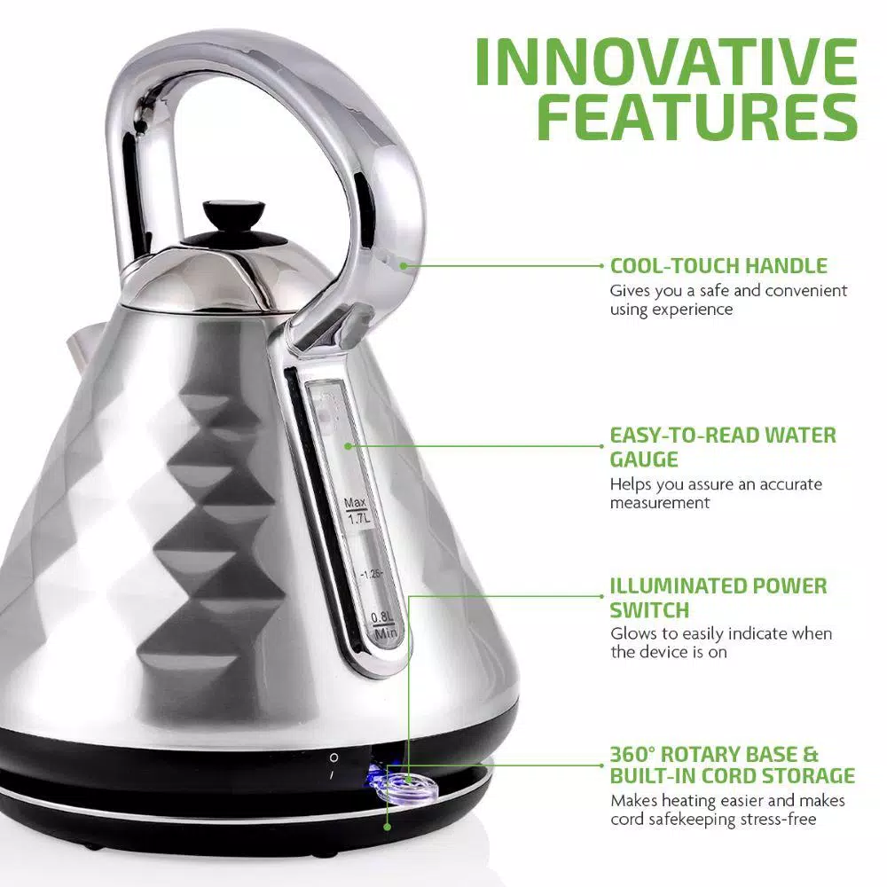 Electric Kettles Ovente 7.1-Cup Silver Electric Kettle With Boil-Dry Protection And Auto Shut-Off, Cleo Collection (KS755BR) 7 Electric Kettles Ovente 7.1-Cup Silver Electric Kettle With Boil-Dry Protection And Auto Shut-Off, Cleo Collection (KS755BR) - Image 5