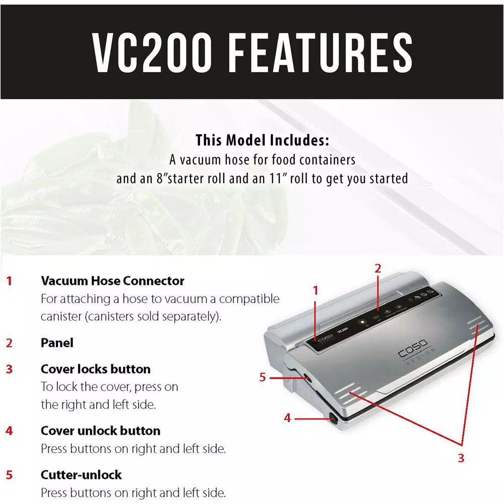 Food Processing CASO VC 200 Brushed Black Stainless Steel Food Vacuum Sealer - Image 5