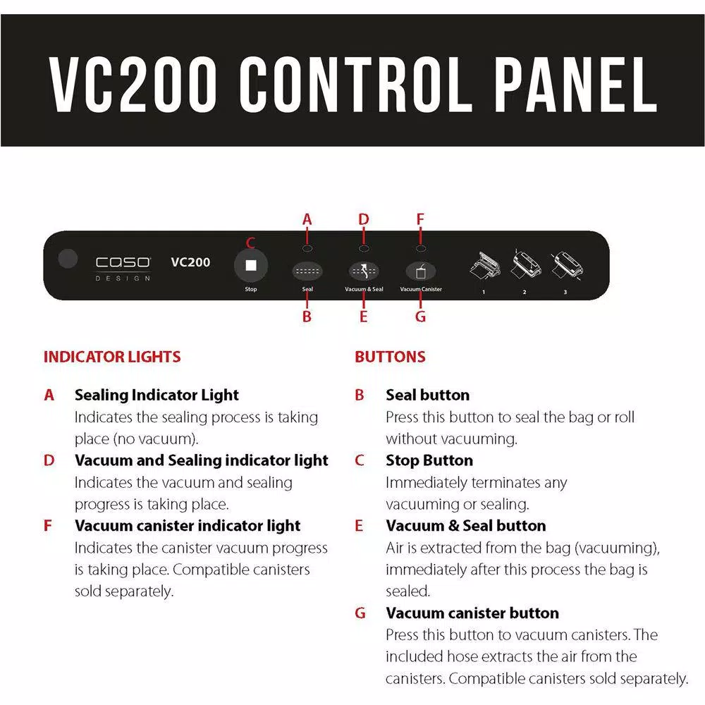 Food Processing CASO VC 200 Brushed Black Stainless Steel Food Vacuum Sealer - Image 8