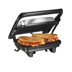 Electric Skillets & Indoor Grills Hamilton Beach 1400 W Chrome Non-Stick Panini Press -Costway Shop chrome hamilton beach panini presses 25460z 4f 1000