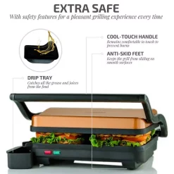 Electric Skillets & Indoor Grills Ovente Copper Electric Panini Press Grill, 2-Slice 1000-Watt Heating Plate, Drip Tray Included -Costway Shop copper ovente panini presses gp0620co 44 1000