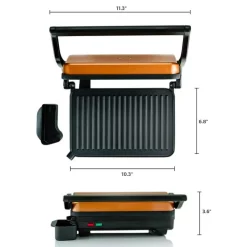 Electric Skillets & Indoor Grills Ovente Copper Electric Panini Press Grill, 2-Slice 1000-Watt Heating Plate, Drip Tray Included -Costway Shop copper ovente panini presses gp0620co 76 1000
