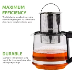Electric Kettles Ovente 3.4-Cup Black Glass Tea Kettle With Tea Infuser For Loose-Leaf Tea, Compatible With KG612S (FGK27B) 8 Electric Kettles Ovente 3.4-Cup Black Glass Tea Kettle With Tea Infuser For Loose-Leaf Tea, Compatible With KG612S (FGK27B) -Costway Shop glass ovente electric kettles fgk27b 1f 1000