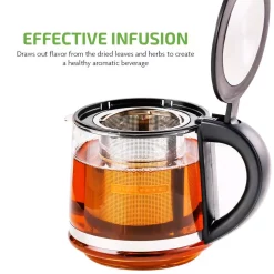 Electric Kettles Ovente 3.4-Cup Black Glass Tea Kettle With Tea Infuser For Loose-Leaf Tea, Compatible With KG612S (FGK27B) 7 Electric Kettles Ovente 3.4-Cup Black Glass Tea Kettle With Tea Infuser For Loose-Leaf Tea, Compatible With KG612S (FGK27B) -Costway Shop glass ovente electric kettles fgk27b 4f 1000