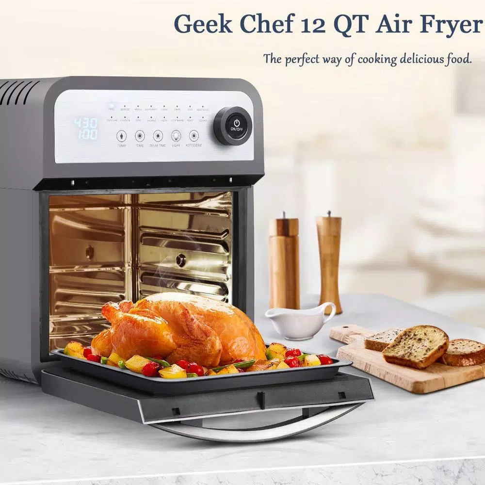 Boyel Living 13 Qt. Gray Stainless Steel Air Fryer Oven with Rotisserie and Dehydrator, 8 Cooking Accessories Kits Air Fryers Boyel Living 13 Qt. Gray Stainless Steel Air Fryer Oven With Rotisserie And Dehydrator, 8 Cooking Accessories Kits -Costway Shop grey boyel living air fryers gbk gaf12 4f 1000