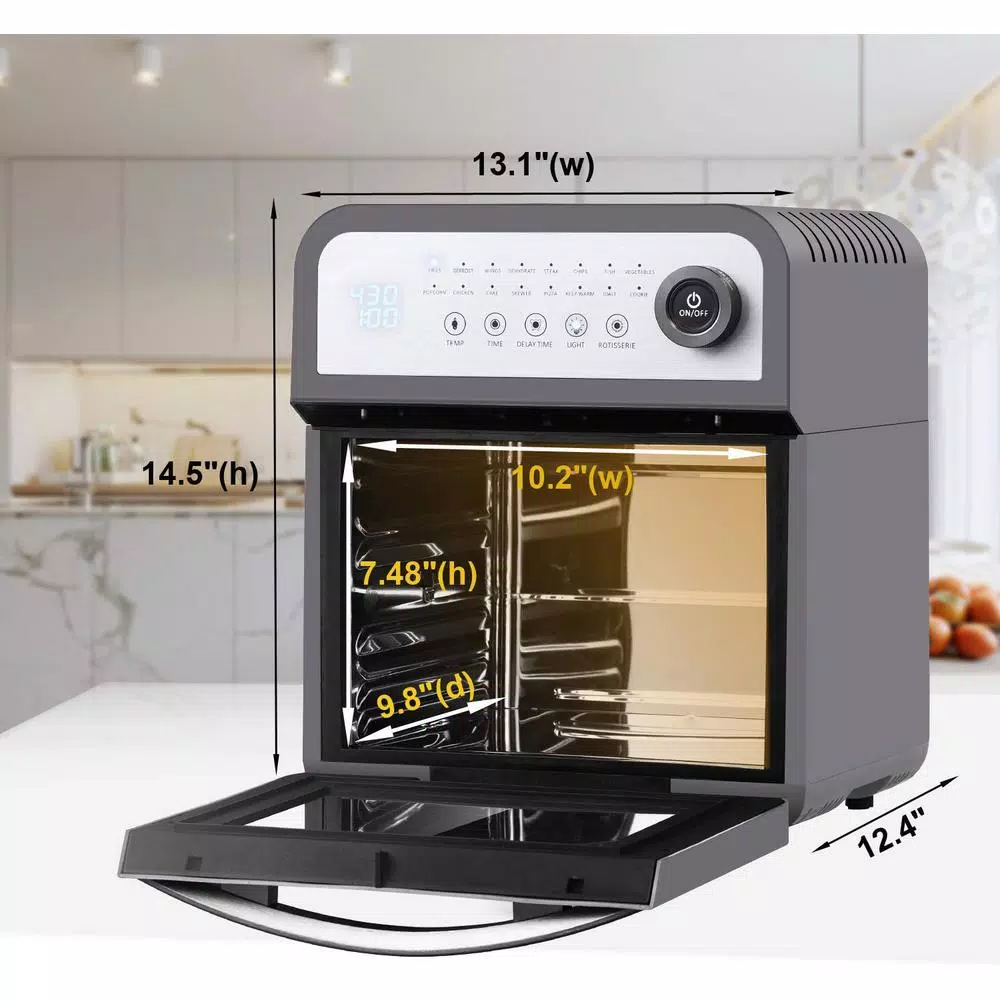 Boyel Living 13 Qt. Gray Stainless Steel Air Fryer Oven with Rotisserie and Dehydrator, 8 Cooking Accessories Kits Air Fryers Boyel Living 13 Qt. Gray Stainless Steel Air Fryer Oven With Rotisserie And Dehydrator, 8 Cooking Accessories Kits -Costway Shop grey boyel living air fryers gbk gaf12 c3 1000