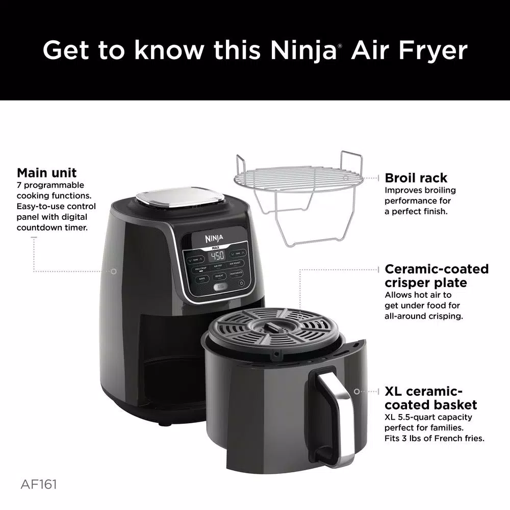 NINJA 5.5 Qt. Grey XL Ninja Air Fryer Max Air Fryers NINJA 5.5 Qt. Grey XL Ninja Air Fryer Max -Costway Shop grey ninja air fryers af161 1f 1000