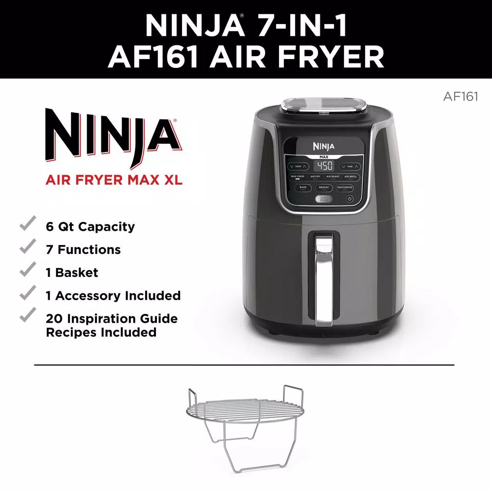 NINJA 5.5 Qt. Grey XL Ninja Air Fryer Max Air Fryers NINJA 5.5 Qt. Grey XL Ninja Air Fryer Max -Costway Shop grey ninja air fryers af161 c3 1000