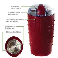 Coffee Makers Ovente 2.5 Oz. Maroon One-Touch Electric Coffee Grinder With Transparent Easy Open Lid And Stainless Steel Blades 4 Coffee Makers Ovente 2.5 Oz. Maroon One-Touch Electric Coffee Grinder With Transparent Easy Open Lid And Stainless Steel Blades -Costway Shop maroon ovente coffee grinders cg225m c3 1000