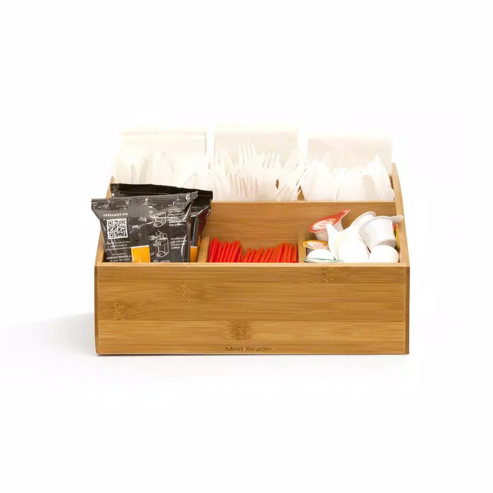 Mind Reader 9-Compartment Square Bamboo Condiment Organizer Coffee Makers Mind Reader 9-Compartment Square Bamboo Condiment Organizer -Costway Shop mind reader coffee accessories comp9bmb brn c3 1000