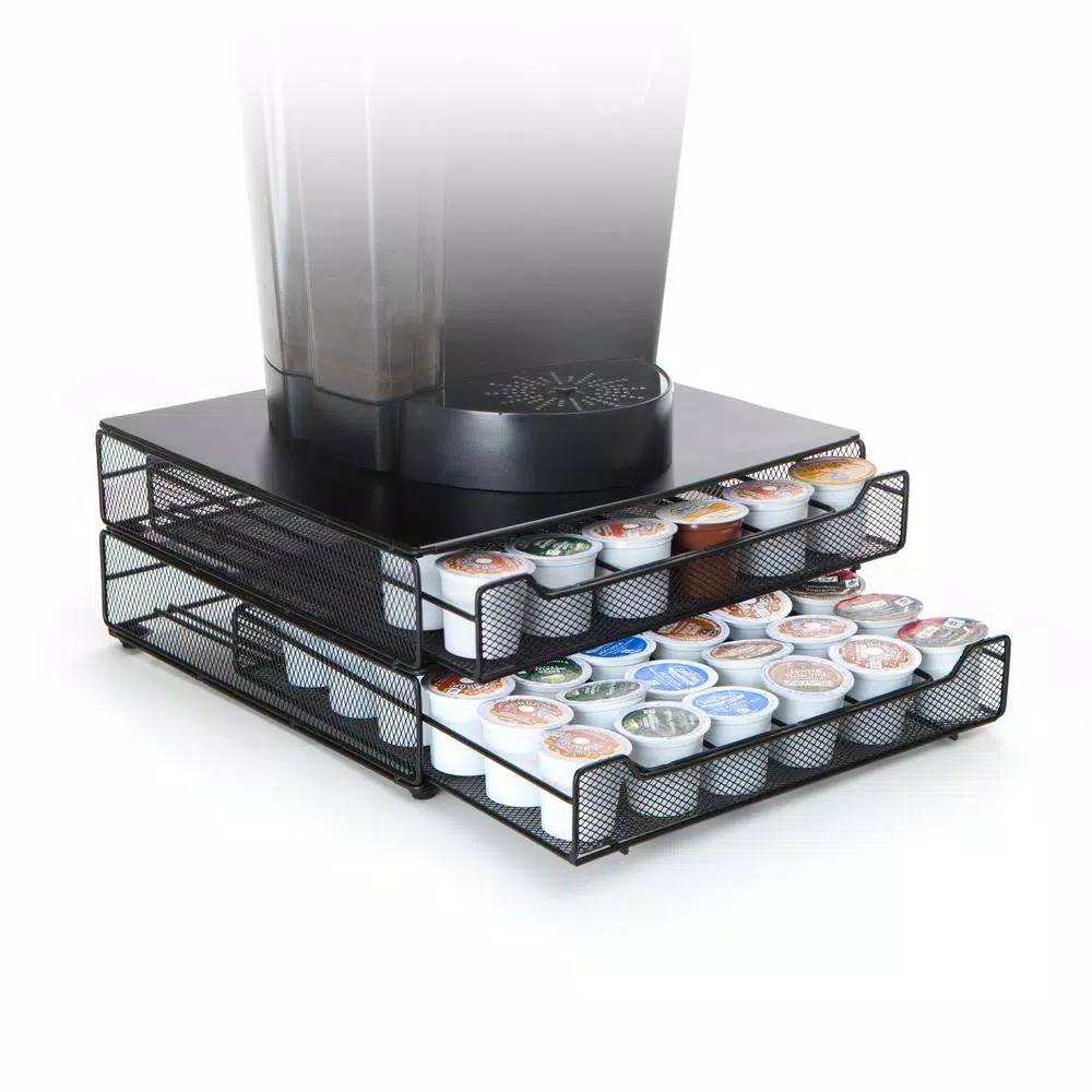 Mind Reader Mind Reader ‘ Jumbo ‘ 72 Capacity Metal Mesh Stacked Double Coffee Pod Drawer, Black Coffee Makers Mind Reader Mind Reader ‘ Jumbo ‘ 72 Capacity Metal Mesh Stacked Double Coffee Pod Drawer, Black -Costway Shop mind reader coffee accessories dbtrymesh blk 4f 1000