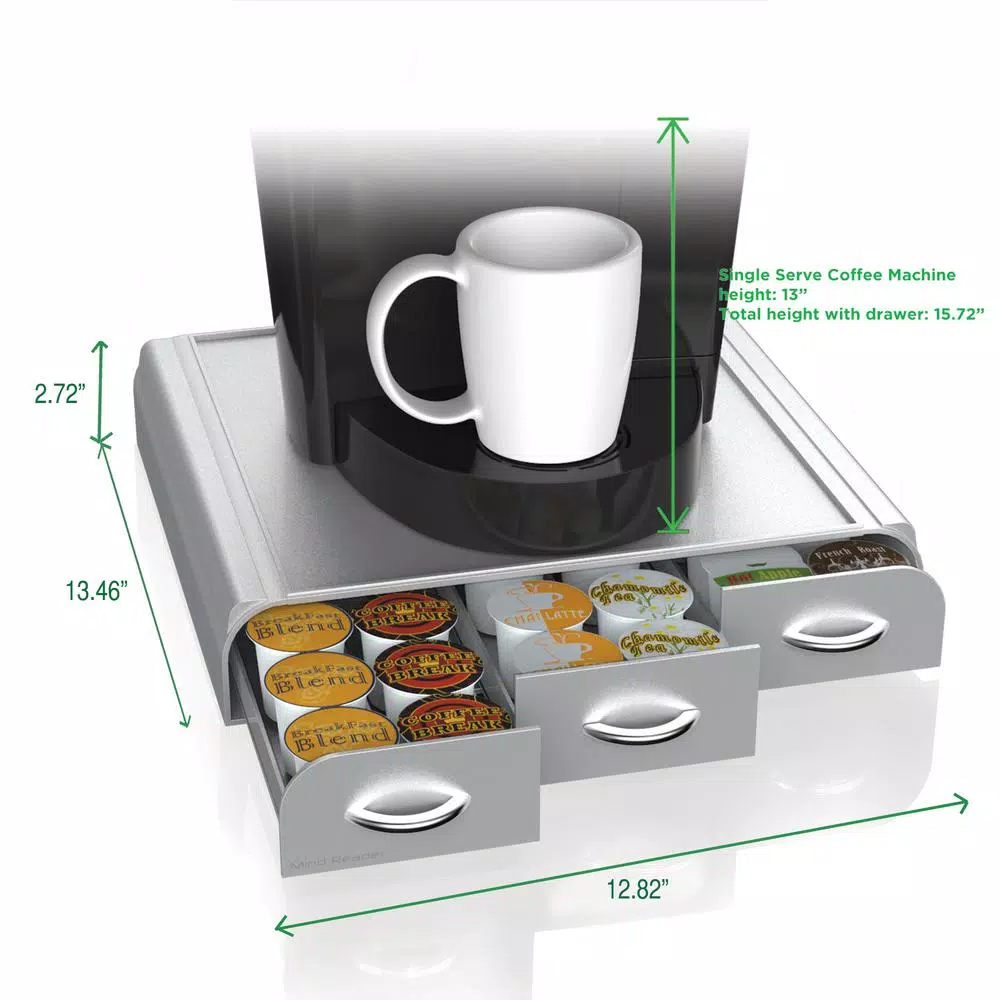Mind Reader 36 Capacity K-Cup, Dolce Gusto, CBTL, Verismo, Single Serve Coffee Pod Holder Drawer, Silver Coffee Makers Mind Reader 36 Capacity K-Cup, Dolce Gusto, CBTL, Verismo, Single Serve Coffee Pod Holder Drawer, Silver -Costway Shop mind reader coffee accessories tray6 sil 76 1000