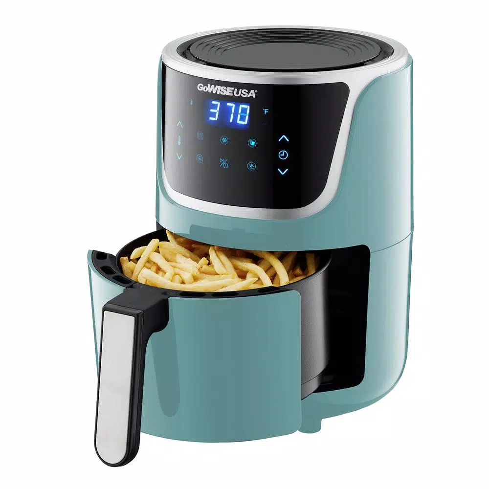 GoWISE USA 1. 7- qt. , 2.0 qt. Max Mint/Silver Electric Mini Air Fryer with Digital Touchscreen + Recipe Book Air Fryers GoWISE USA 1. 7- Qt. , 2.0 Qt. Max Mint/Silver Electric Mini Air Fryer With Digital Touchscreen + Recipe Book -Costway Shop mint silver gowise usa air fryers gw22974 1f 1000