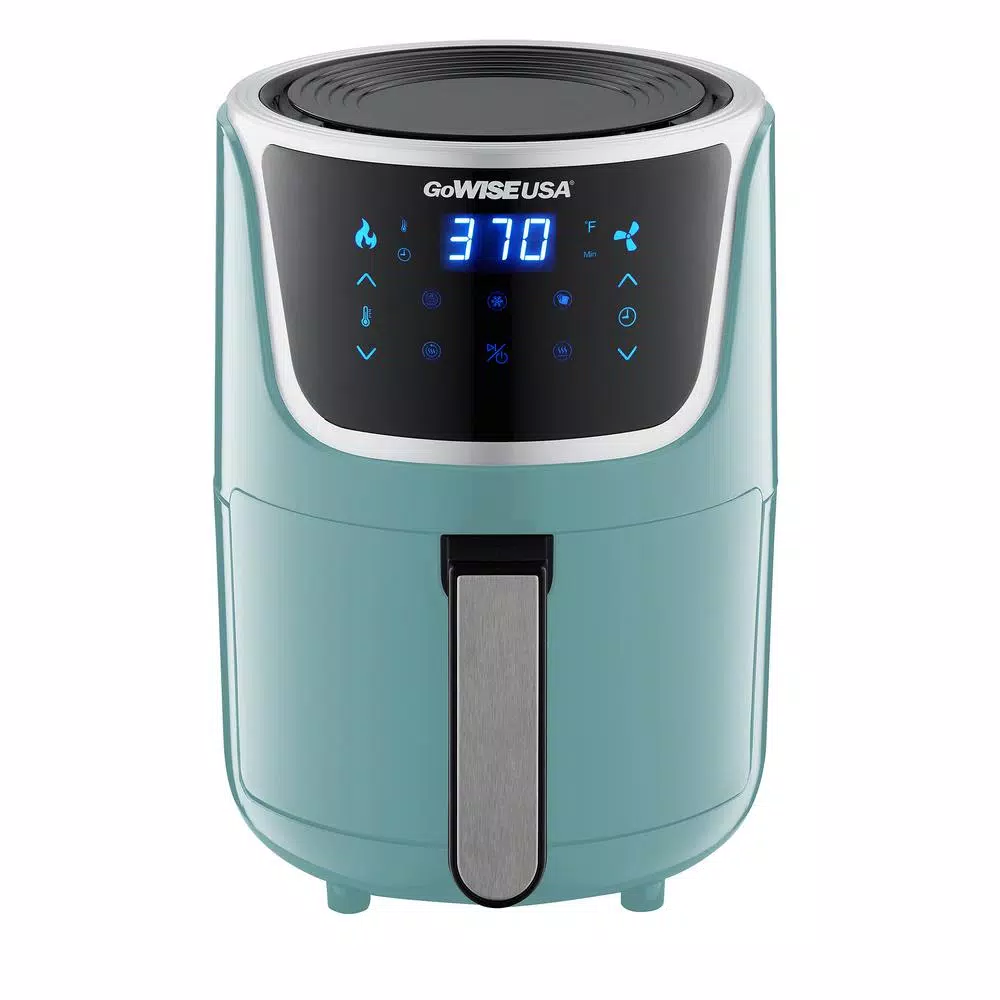 GoWISE USA 1. 7- qt. , 2.0 qt. Max Mint/Silver Electric Mini Air Fryer with Digital Touchscreen + Recipe Book Air Fryers GoWISE USA 1. 7- Qt. , 2.0 Qt. Max Mint/Silver Electric Mini Air Fryer With Digital Touchscreen + Recipe Book -Costway Shop mint silver gowise usa air fryers gw22974 fa 1000