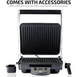 Electric Skillets & Indoor Grills Ovente GP1000BR 1500 W Brushed Nickel Non-Stick Panini Press -Costway Shop nickel brushed ovente panini presses gp1000br 1f 1000