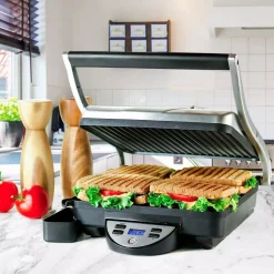 Electric Skillets & Indoor Grills Ovente GP1000BR 1500 W Brushed Nickel Non-Stick Panini Press -Costway Shop nickel brushed ovente panini presses gp1000br 76 1000