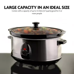 Cookers Ovente 3.7 Qt. Stainless Steel Electric Slow Cooker With Heat-Tempered Glass Lid, Adjustable Temperature Control, (SLO35ABR) -Costway Shop nickel brushed ovente slow cookers slo35abr 44 1000