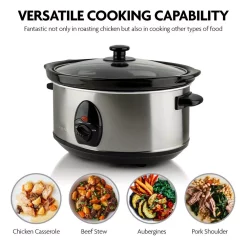 Cookers Ovente 3.7 Qt. Stainless Steel Electric Slow Cooker With Heat-Tempered Glass Lid, Adjustable Temperature Control, (SLO35ABR) -Costway Shop nickel brushed ovente slow cookers slo35abr 4f 1000