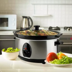 Cookers Ovente 3.7 Qt. Stainless Steel Electric Slow Cooker With Heat-Tempered Glass Lid, Adjustable Temperature Control, (SLO35ABR) -Costway Shop nickel brushed ovente slow cookers slo35abr 76 1000