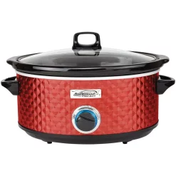 Cookers Brentwood Appliances Diamond 7 Qt. Red Slow Cooker With Tempered Glass Lid