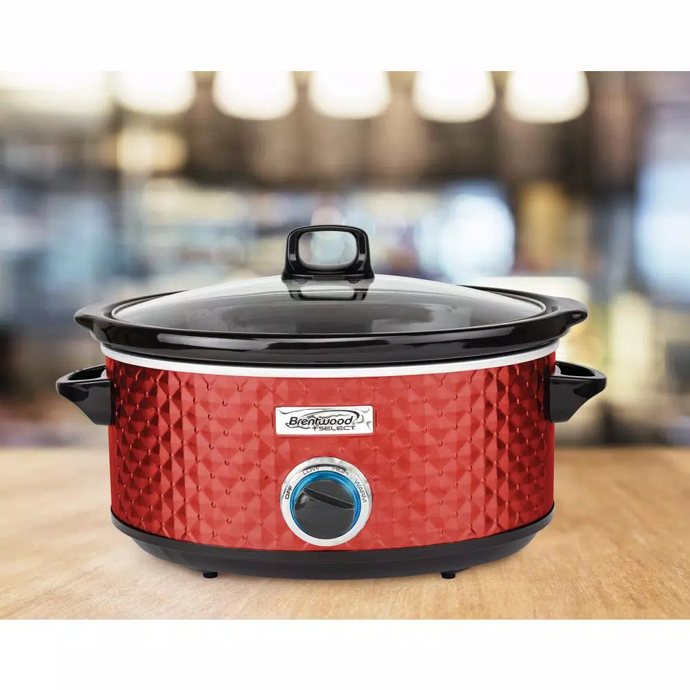 Cookers Brentwood Appliances Diamond 7 Qt. Red Slow Cooker With Tempered Glass Lid 7 Cookers Brentwood Appliances Diamond 7 Qt. Red Slow Cooker With Tempered Glass Lid - Image 5