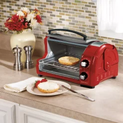 Toasters Hamilton Beach Easy Reach 1200 W 4-Slice Red Toaster Oven With Roll-Top Door -Costway Shop red hamilton beach toaster ovens 31337d 31 1000