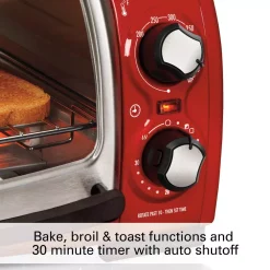 Toasters Hamilton Beach Easy Reach 1200 W 4-Slice Red Toaster Oven With Roll-Top Door -Costway Shop red hamilton beach toaster ovens 31337d fa 1000