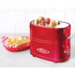 Toasters Nostalgia Retro Series 2-Slice Red Long Slot Hot Dog And Bun Toaster With Crumb Tray And Mini Tongs 12 Toasters Nostalgia Retro Series 2-Slice Red Long Slot Hot Dog And Bun Toaster With Crumb Tray And Mini Tongs -Costway Shop red nostalgia pop up toasters hdt600retrored d4 1000