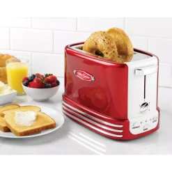 Toasters Nostalgia Retro Series 2-Slice Red Wide Slot Bagel Toaster With Crumb Tray And Shade Settings -Costway Shop red nostalgia pop up toasters rtos200 1f 1000