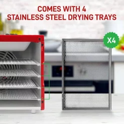 Food Processing NutriChef 4-Tray Red 350 Watt Premium Food Dehydrator Machine With Digital Timer And Temperature Control -Costway Shop red nutrichef dehydrators ncdh4s 1f 1000