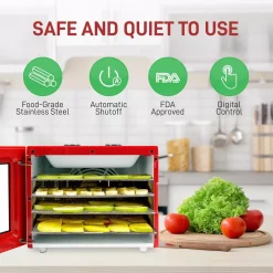 Food Processing NutriChef 4-Tray Red 350 Watt Premium Food Dehydrator Machine With Digital Timer And Temperature Control -Costway Shop red nutrichef dehydrators ncdh4s 4f 1000